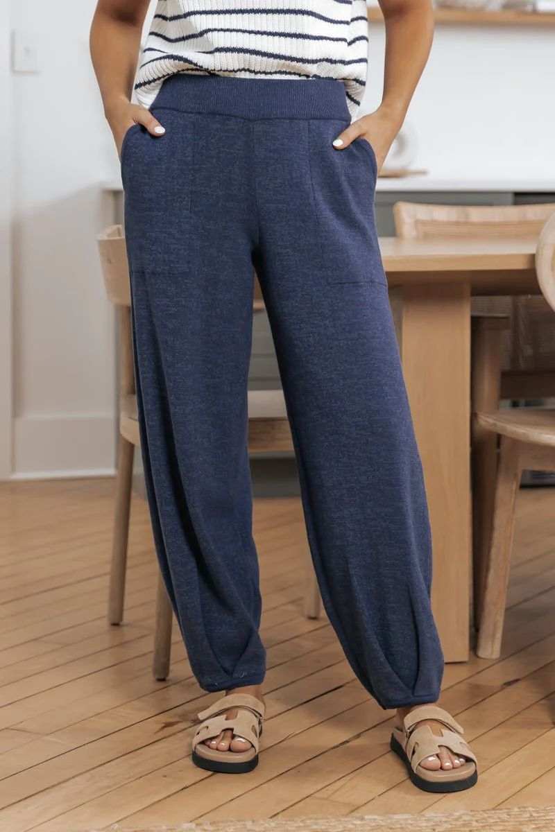 Navy Cotton High Waisted Sweatpants | Magnolia Boutique