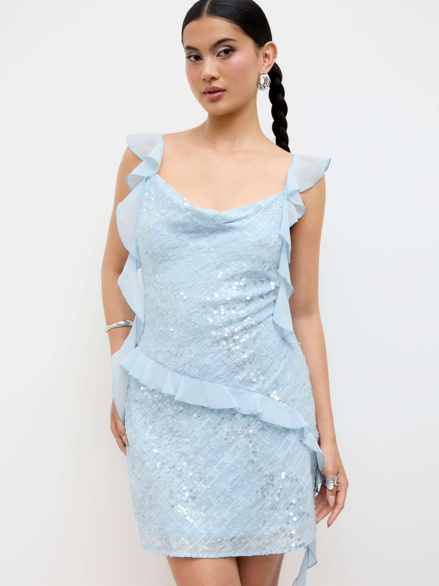 Party Dress For Party New Years Holiday Dress Sequins Sequin Cowl Neck Ruffle Hem Mini Dress For ... | Cider