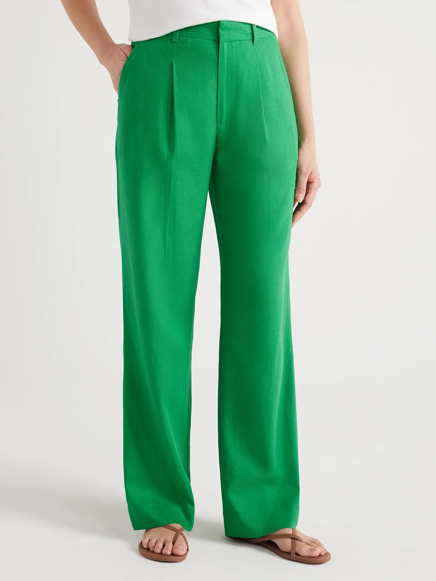 Free Assembly Women’s High-Rise Wide-Leg Pleated Pants, 32” Inseam, Sizes 0-20 | Walmart (US)