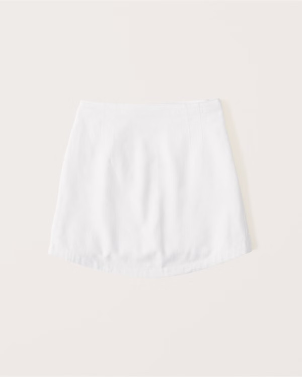 Curved Hem Linen-Blend Mini Skirt | Abercrombie & Fitch (US)
