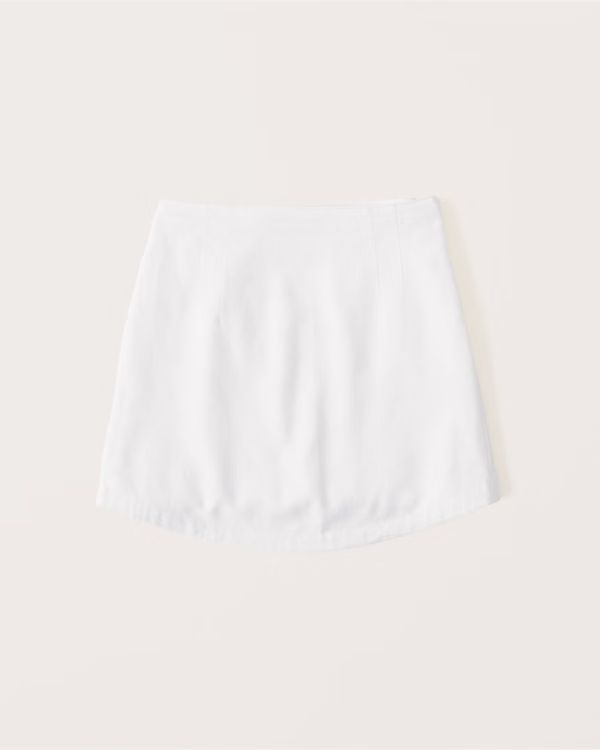 Curved Hem Linen-Blend Mini Skirt | Abercrombie & Fitch (US)