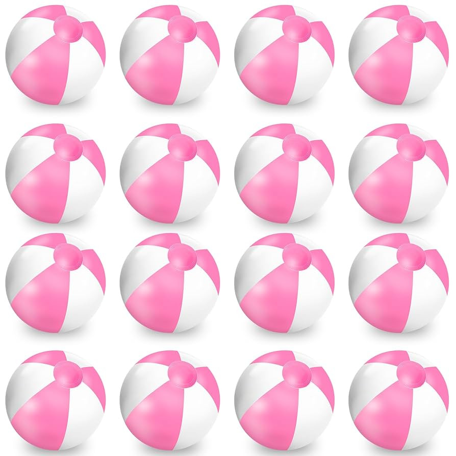 Whaline 16 Pcs 16'' Pink and White Inflatable Beach Ball Round Pool PVC Balls Cute Game Toys for ... | Amazon (US)