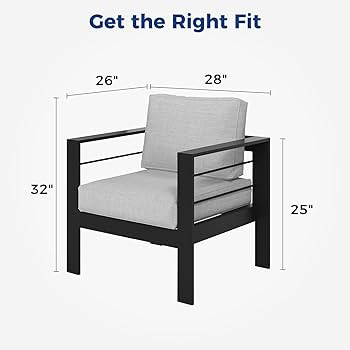 Wisteria Lane 2 Pieces Patio Furniture Aluminum Armchair, All-Weather Outdoor Single Sofa, Black ... | Amazon (US)