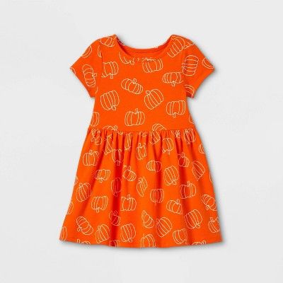 Toddler Girls' Halloween Pumpkin Short Sleeve Dress - Cat & Jack™ Orange | Target
