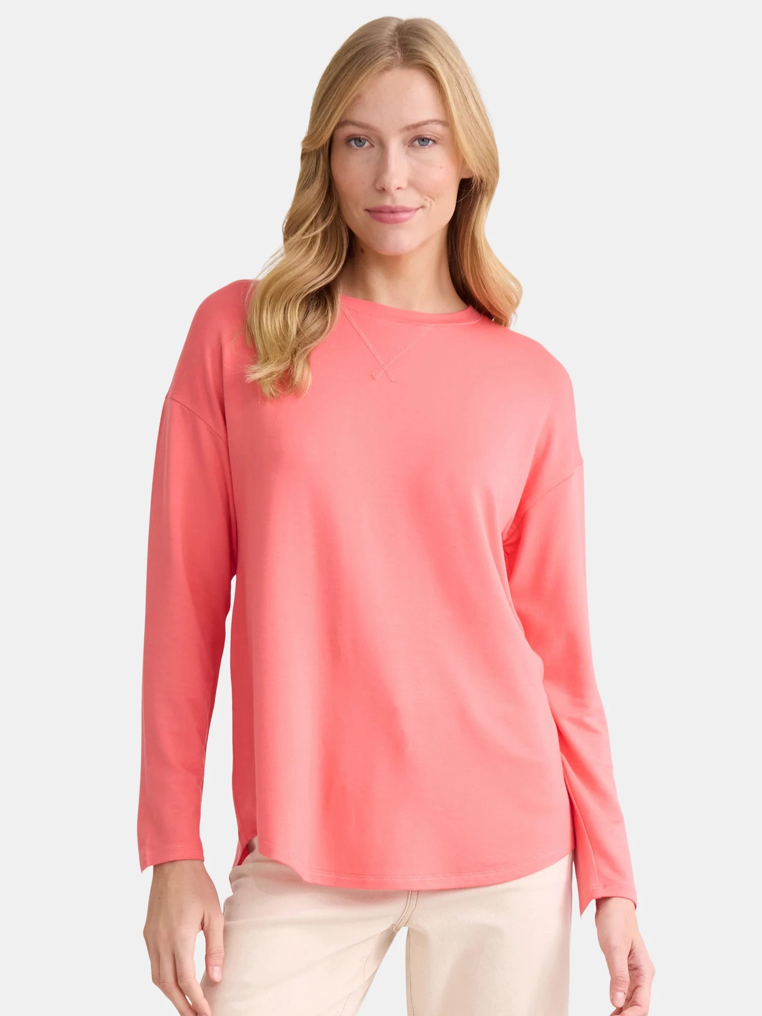 Time and Tru Women's Super Soft Tunic Top with Long Sleeves, Sizes S-XXXL | Walmart (US)