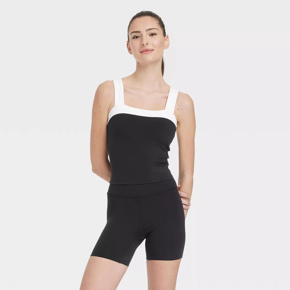 Women's Everyday Soft Square Neck Cropped Tank Top - All In Motion™ Black S | Target