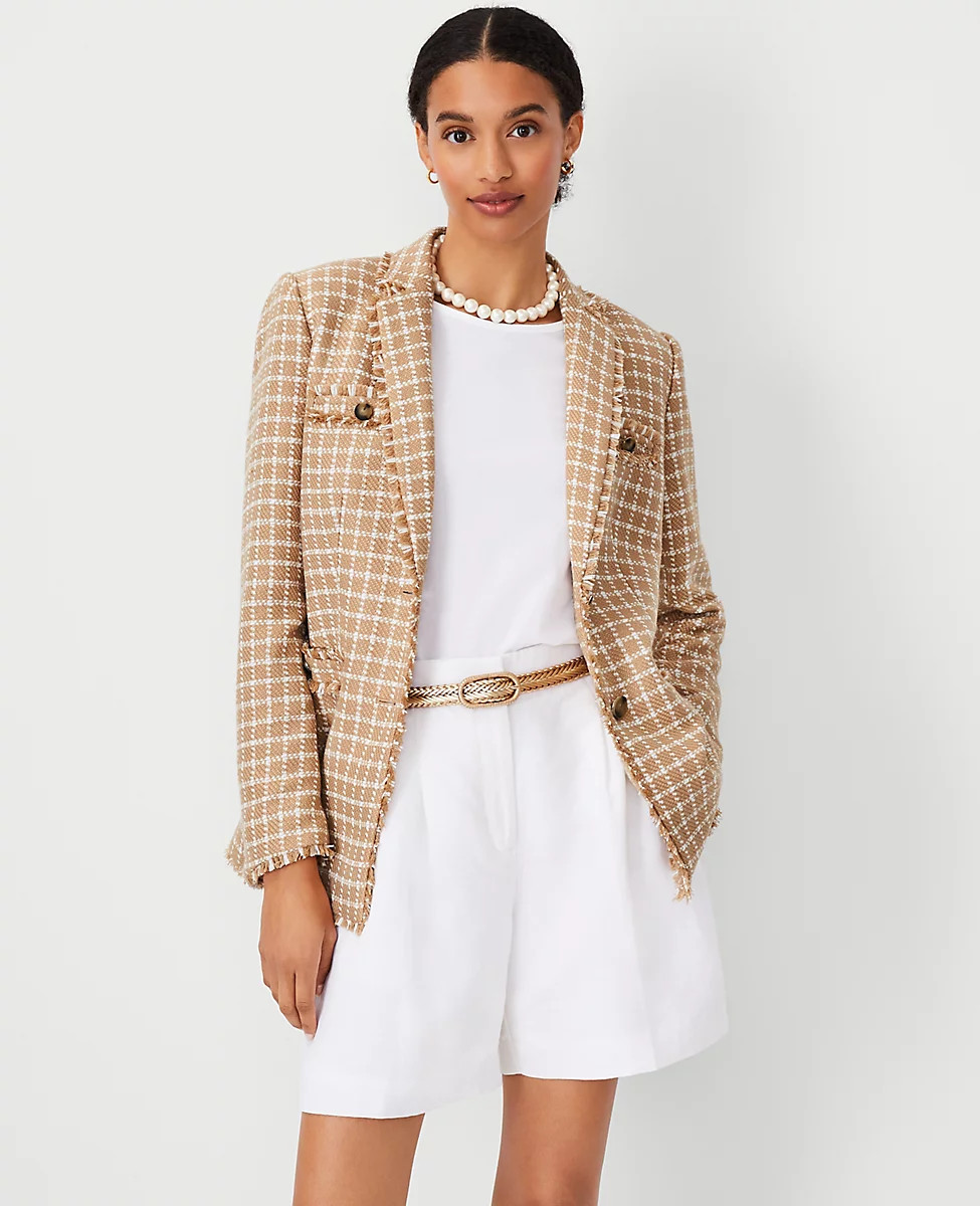 Plaid Fringe Tweed Blazer | Ann Taylor (US)