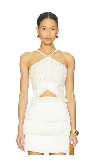PatBO Amethyst Fringe Top in White. - size 10 | Revolve Clothing (Global)