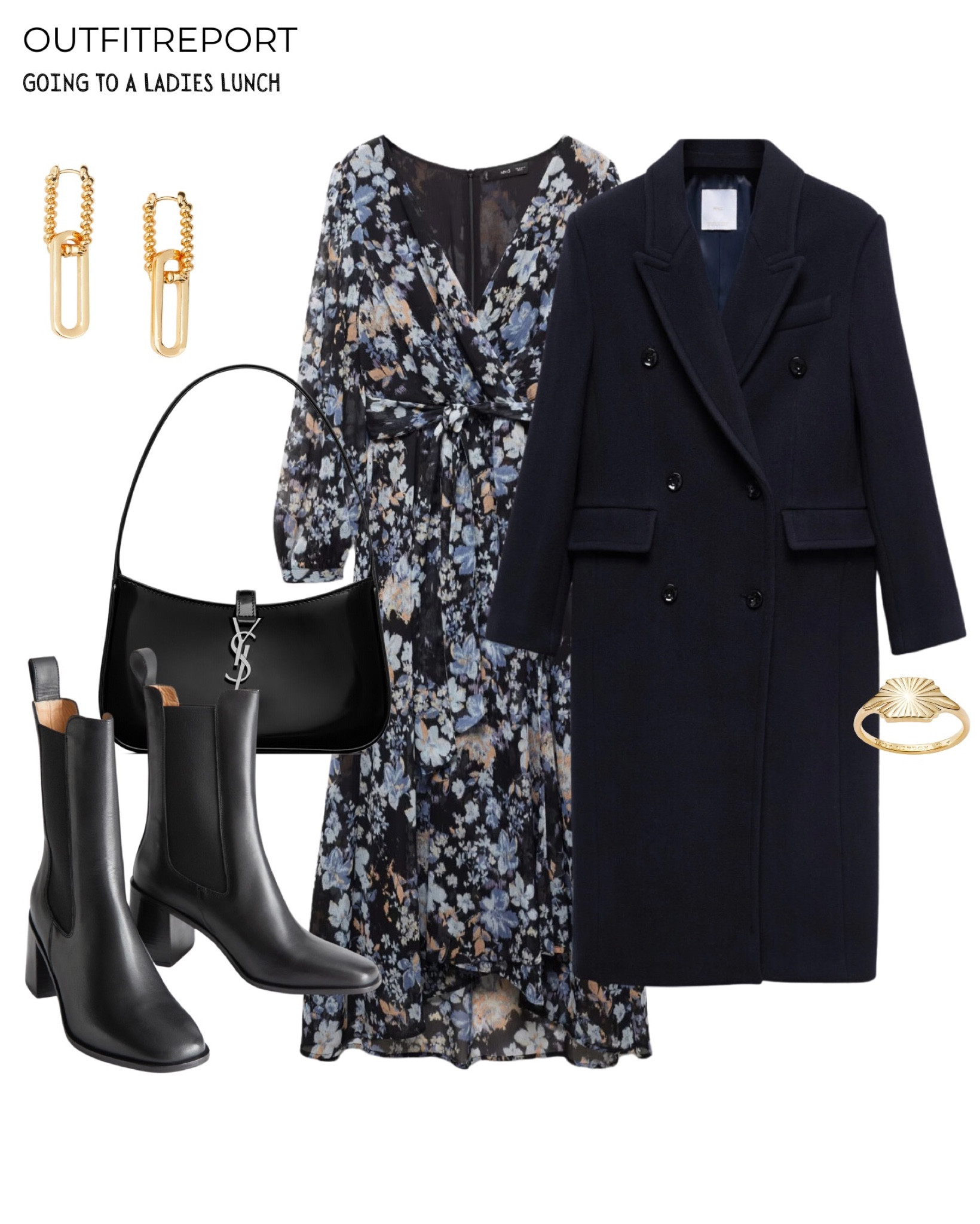 Going to a ladies lunch black Chelsea booties navy coat jacket gold jewelley earrings 

#LTKitbag #LTKstyletip #LTKshoecrush