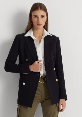 Lauren Ralph Lauren Women's Double-Breasted Wool Crepe Blazer, Navy Blue, 4 | Belk