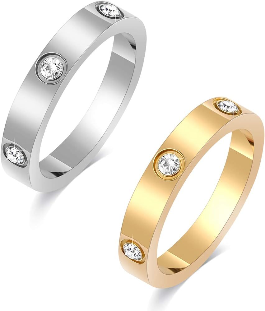 Love Ring with 18K Gold Plated for Women Teen Girls Friendship Rings, 316L Stainless Steel Gold/Silv | Amazon (US)