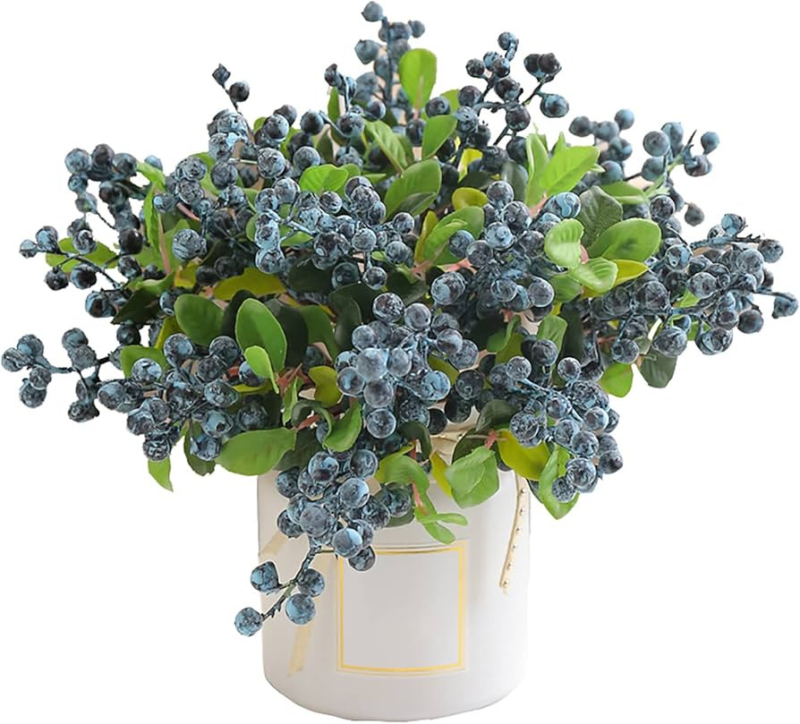 10Pcs Artificial Berries Stems Faux Blueberry Picks with Fake Green Leaves Lifelike Fruits Artifi... | Amazon (US)