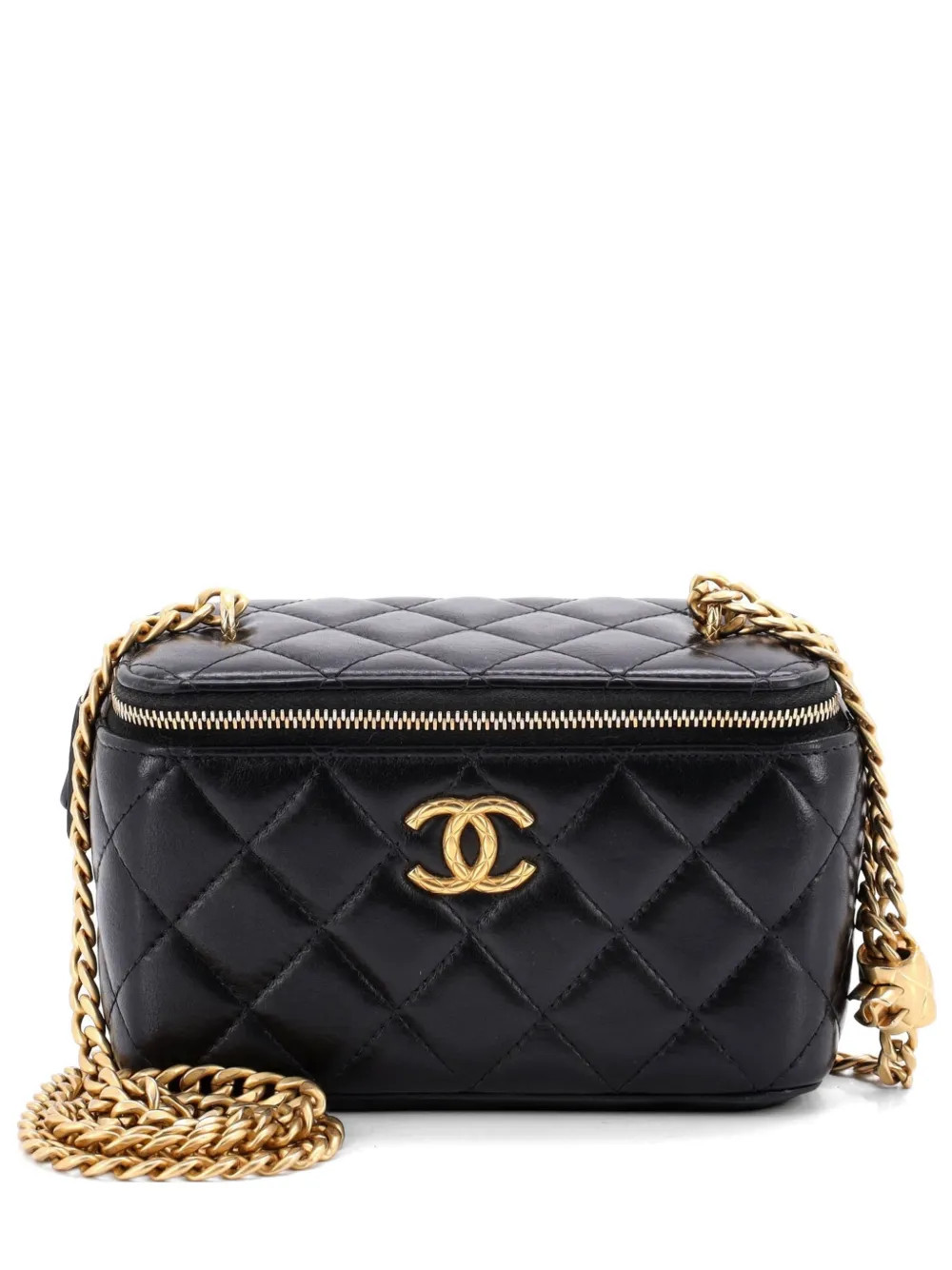 CHANEL Pre-Owned All Slide Long Vanity Case with Chain Quilted Lambskin Small crossbody bag - Black | Farfetch Global
