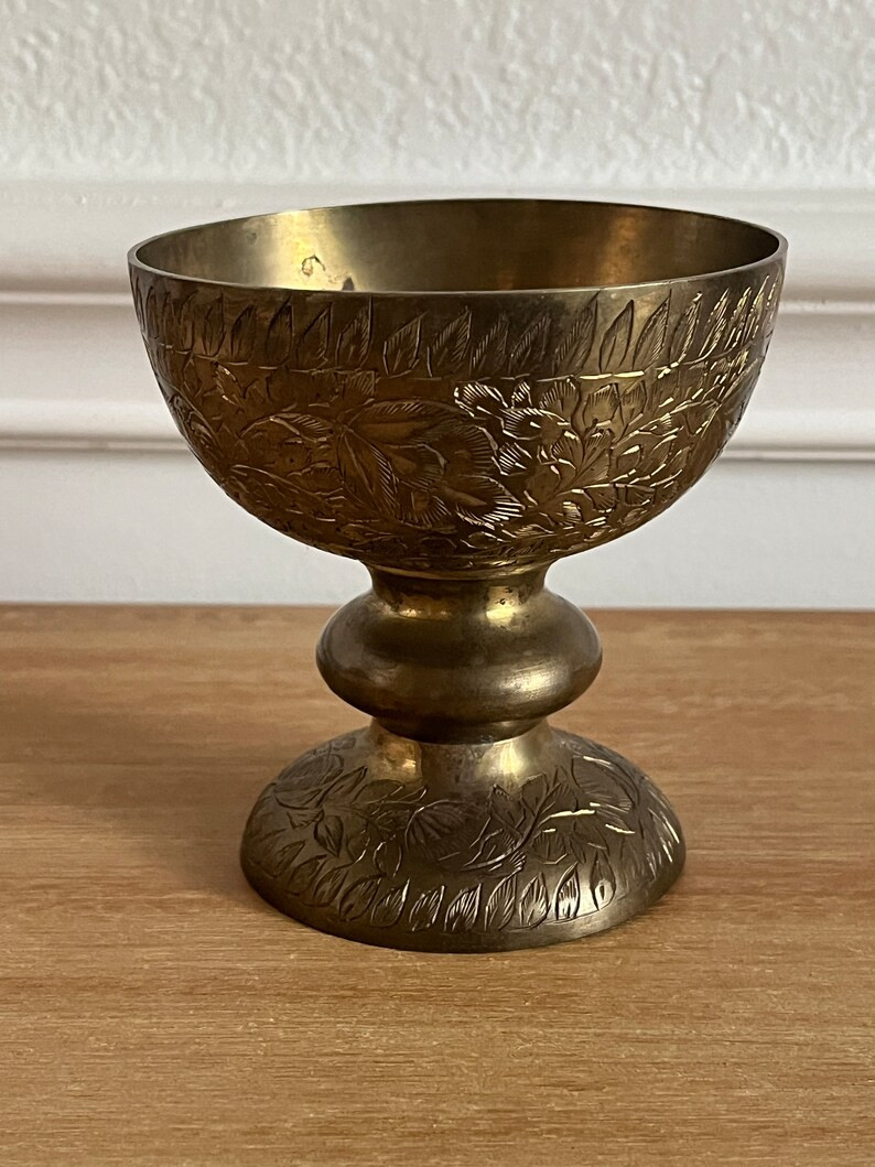 Vintage Etched Brass Pedestal Bowl - Etsy | Etsy (US)