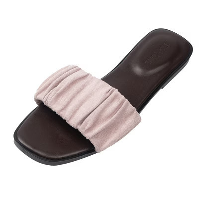 Roxoni Women’s Ruched Fabric Slide Sandals – Open Toe Flat Sandals with Heel Cushion for All-Day Comfort- Sand Beige Pink 10 | Target