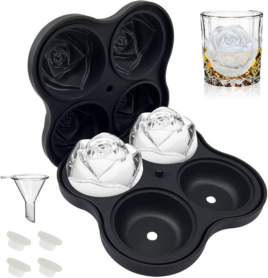 CAMKYDE Rose Ice Cube Tray 2.5 Inch [1 Mold + 1 Funnel + 4 Stoppers], 4 Cavity Silicone Rose Ice ... | Amazon (US)