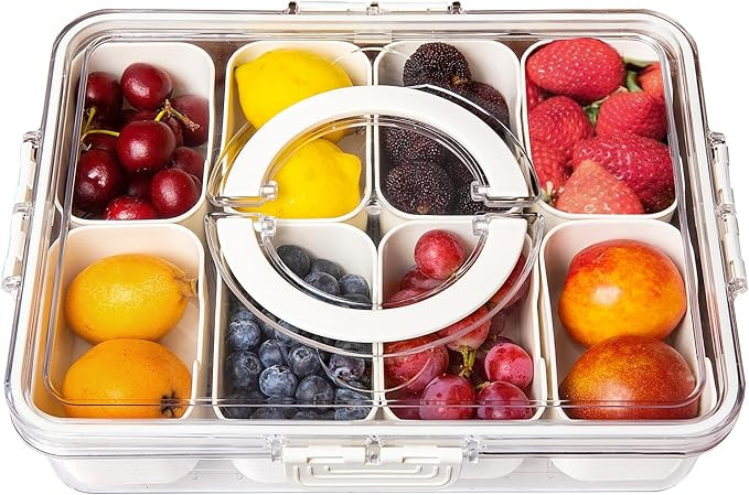 Divided Snackle Box platters with Lid and Handle, Snack Box Charcuterie Container for Portable Sn... | Amazon (US)