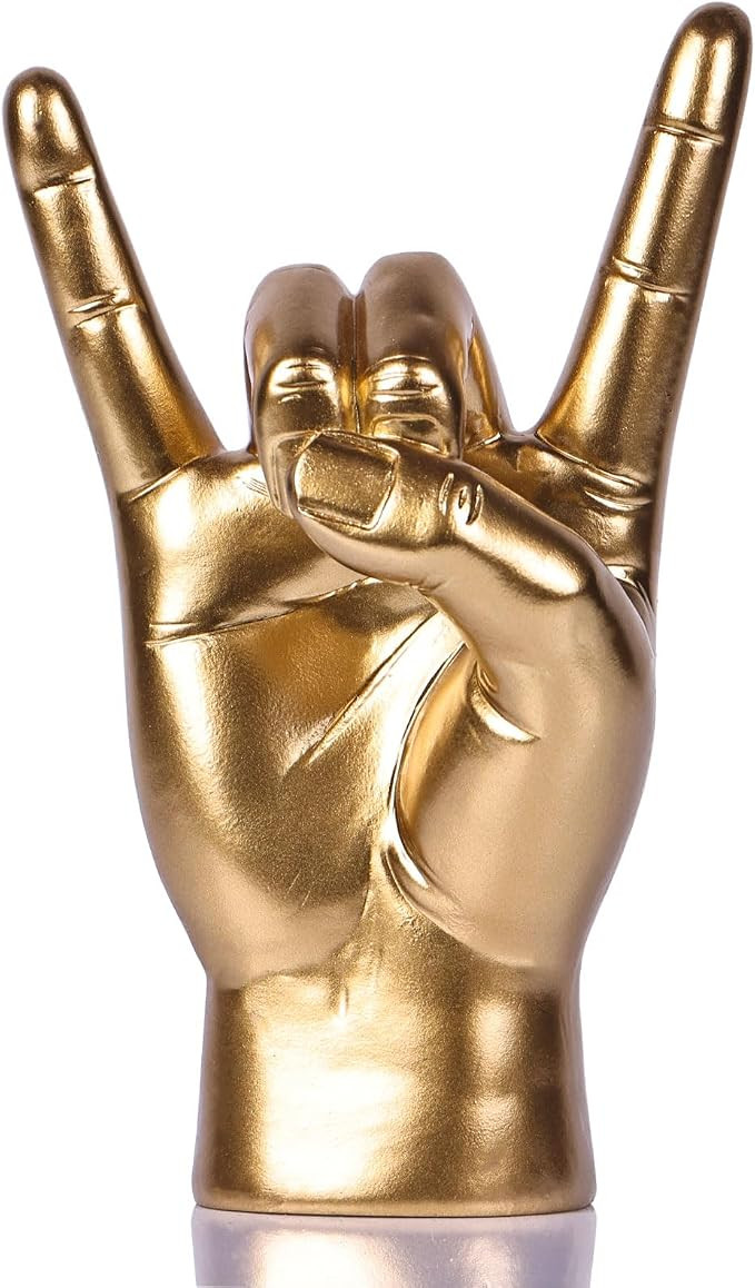 QIANLING 7.7" Gold Resin Rock On Hand Gesture Statue - Rock Culture Music Lovers' Decorative Tabl... | Amazon (US)