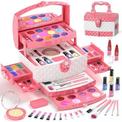 PERRYHOME Kids Makeup Set for Girl 56 Pcs Washable Real Cosmetic, Non-Toxic Frozen Toys Toddler Makeup Kit, Princess Dress up Christmas & Birthday Girl Gift for 3 4 5 6 7 8 9 10 11 12 Year Old Girls | Amazon (US)