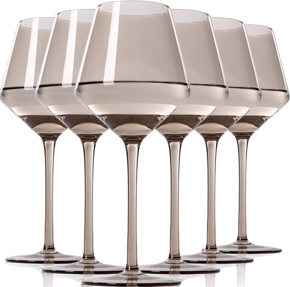 Smokey Grey Wine Glasses Set of 6-【Hand Blown】 Crystal Wine Glasses With Tall Long Stem,Smoke... | Amazon (US)