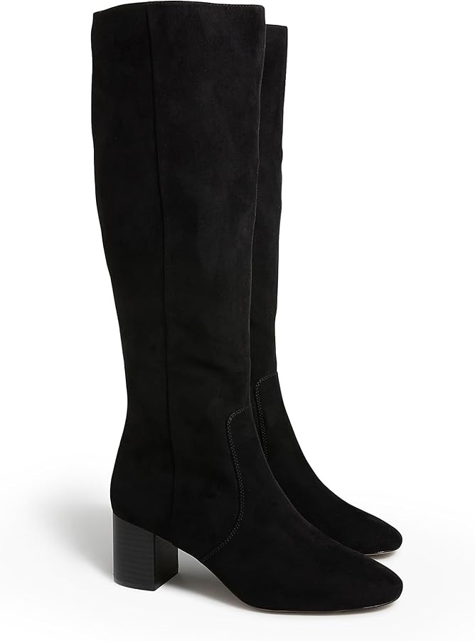 Coutgo Womens Chunky Heel Knee High Boots Suede Round Toe Fall Winter Tall Boots with Side Zipper | Amazon (US)