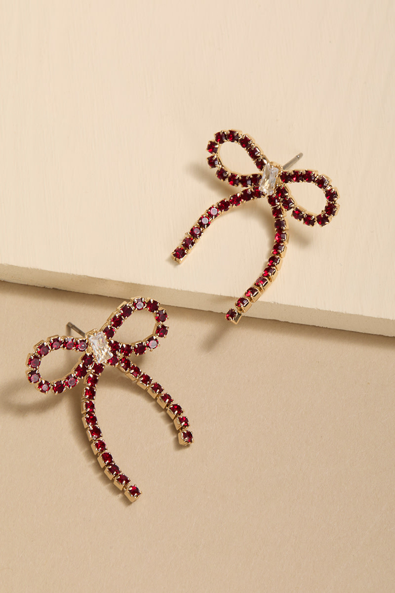 Tania Emerald Bow Cupchain Stud Earrings | Francesca's