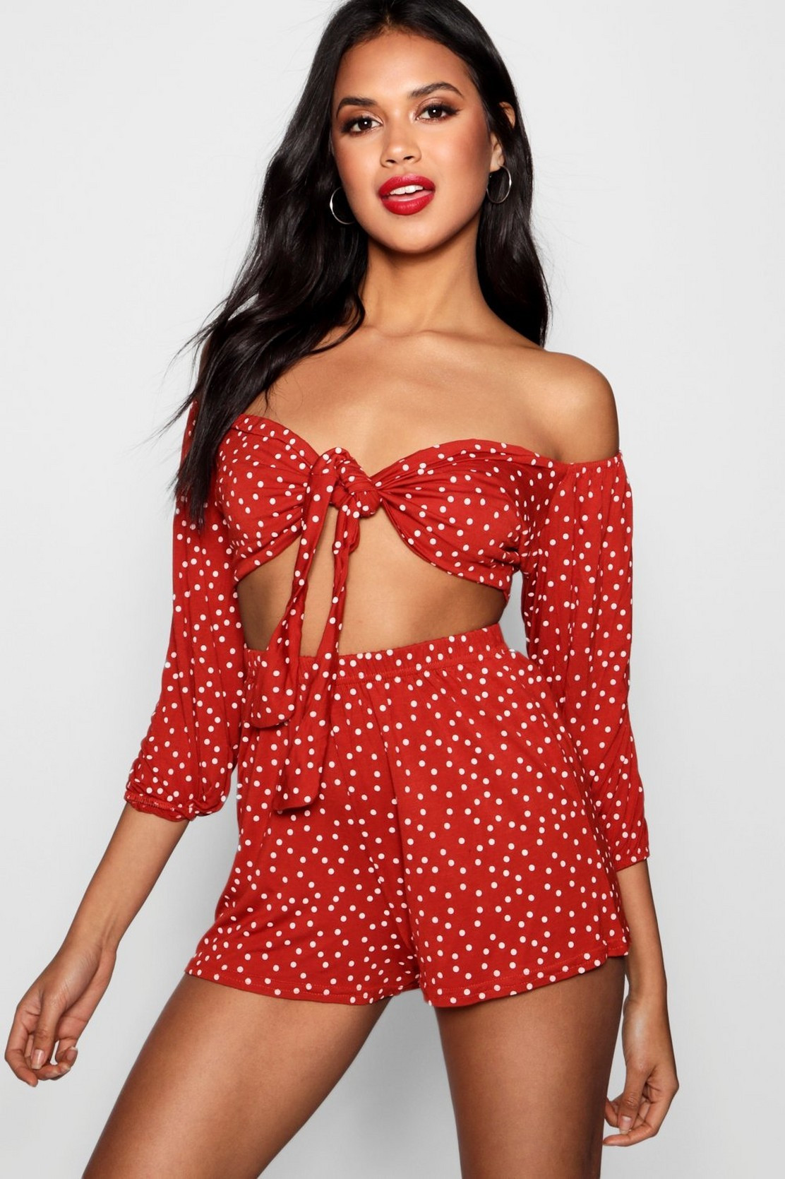 Polka Dot Tie Front Shorts Co-ord | Boohoo.com (US & CA)