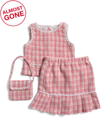 Girls 2pc Tweed Top And Skirt Set With Purse | TJ Maxx