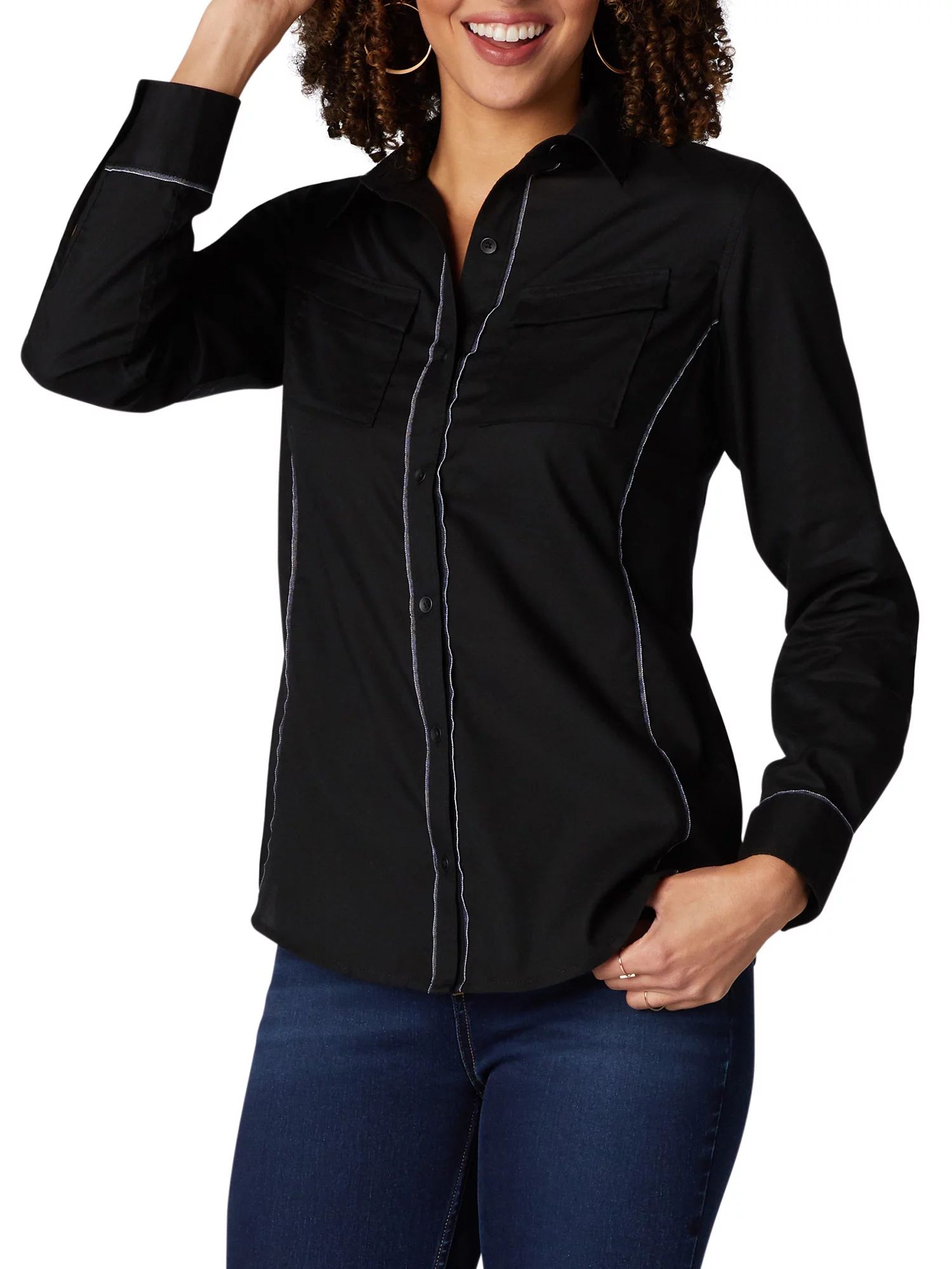 Women's Shape Illusions Long Sleeve Woven Shirt | Walmart (US)