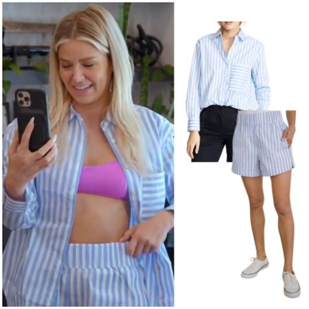 Ariana Madix’s Blue and White Striped Button Down Shirt and Shorts Set