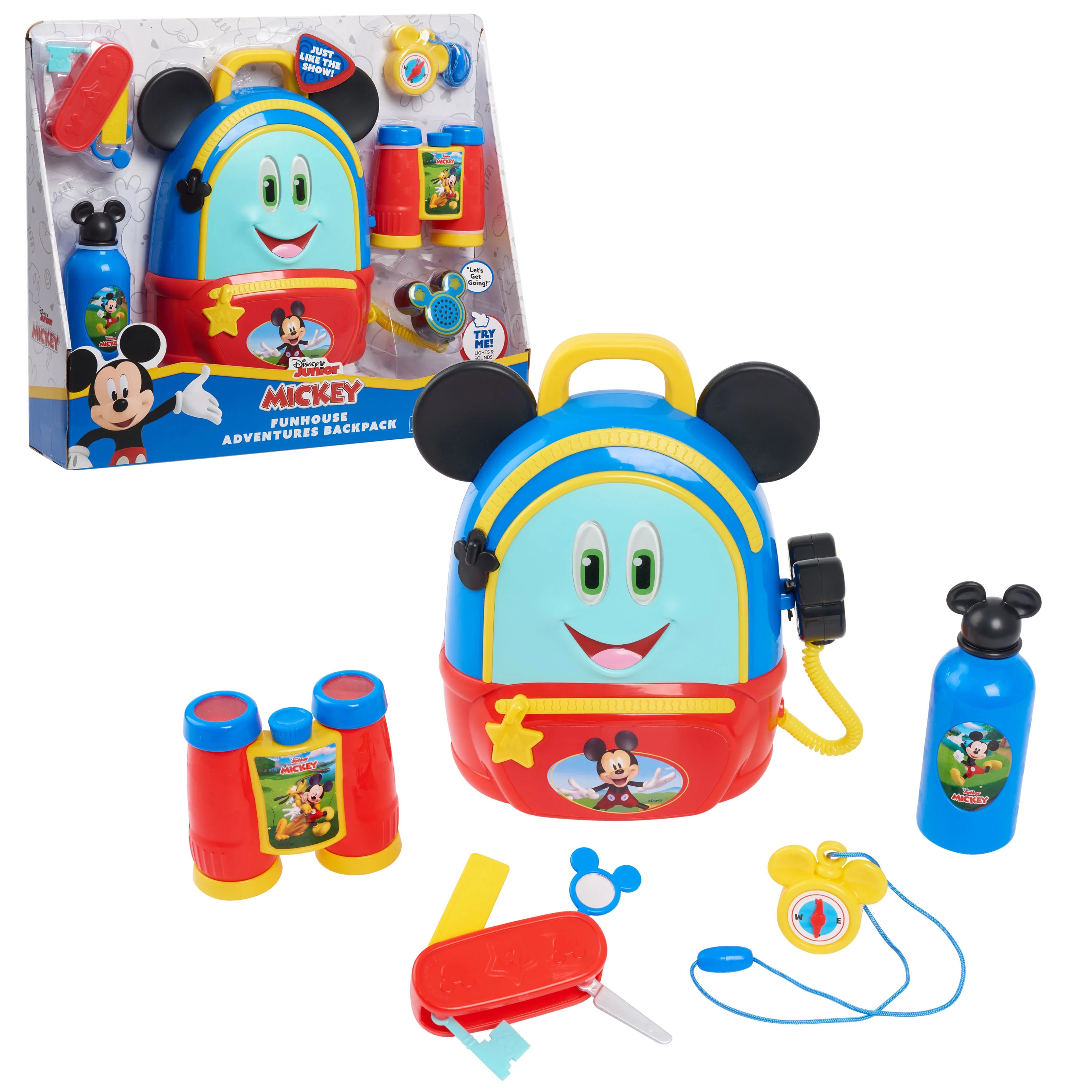 Disney Junior Mickey Mouse Funhouse Adventures Backpack, 5 Piece Pretend Play Set with Lights and... | Walmart (US)