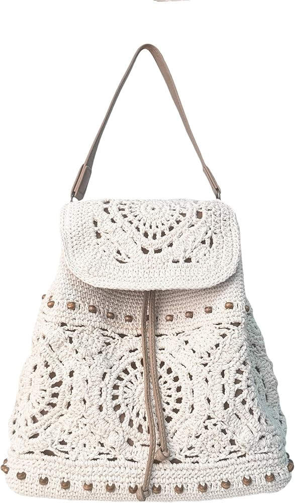 Eiyye Handmade Crochet Backpack for Women Premium Cotton Rope Boho Rucksack with Adjustable Strap... | Amazon (US)