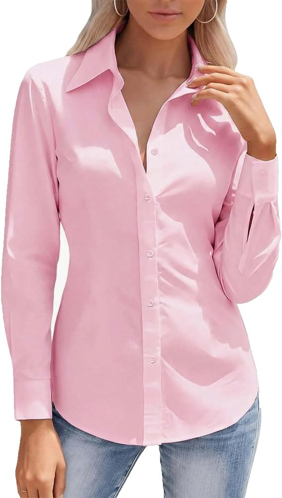 HOTOUCH Button Down Shirts for Women Long Sleeve Stretch Dress Shirts Wrinkle-Free Work Blouses S... | Amazon (US)