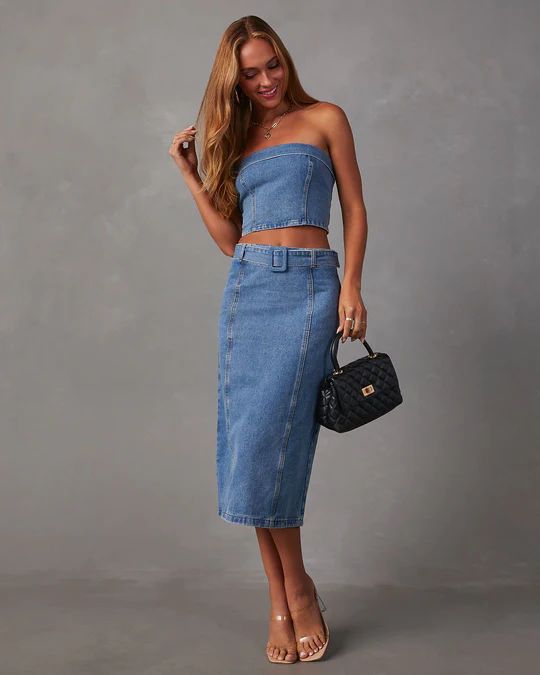 Marie Belted Denim Midi Skirt | VICI Collection