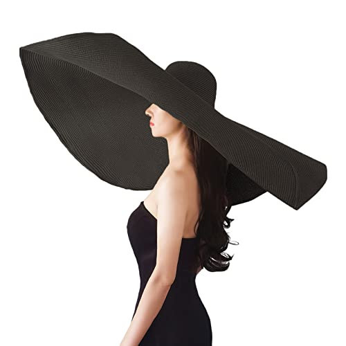 90CM Oversized Beach Straw Hats for Women Floppy, Extra Large Sun Visor Hat Wide Brim Summer Packable Huge Roll Up Big Beach Hat for Women Foldable, Black | Amazon (US)