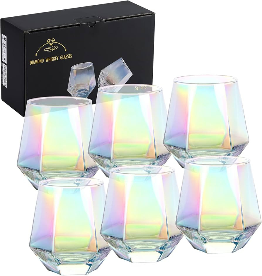 DIEWEISIMI Wine Glasses Set of 6 (11 Oz), Stemless Wine Glass for Red and White Wine, Iridescent ... | Amazon (US)