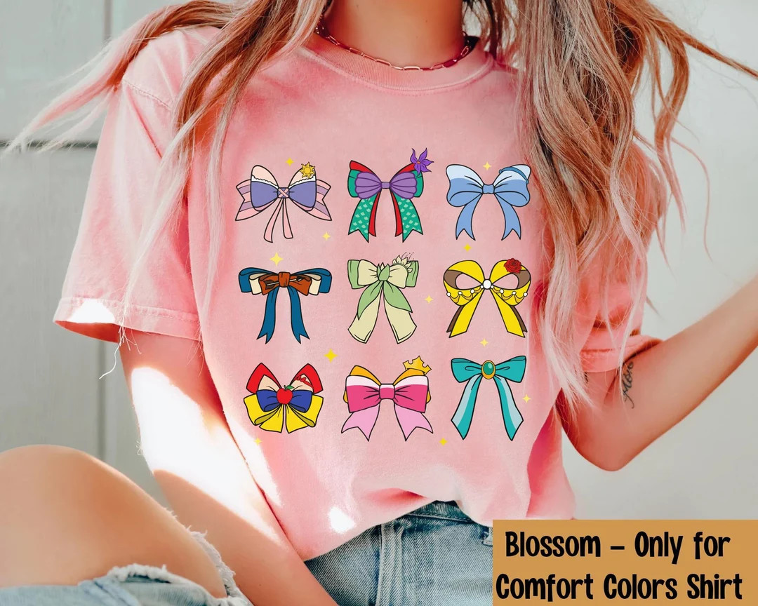 Disney Princess Coquette Bow Watercolor Comfort Colors T-shirt, Aurora Ariel Belle Cinderella, Di... | Etsy (US)