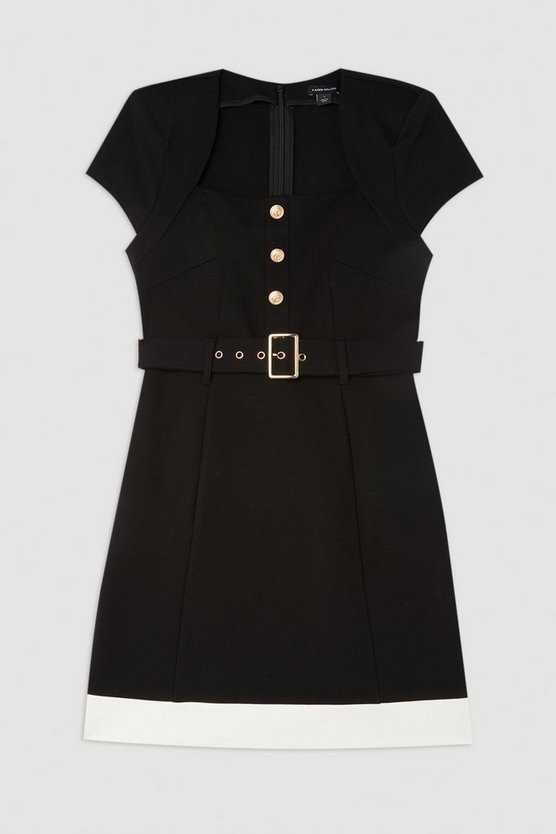 Jersey Ponte Hardwear Colour Block Cap Sleeve Mini Dress | Karen Millen UK + IE + DE + NL