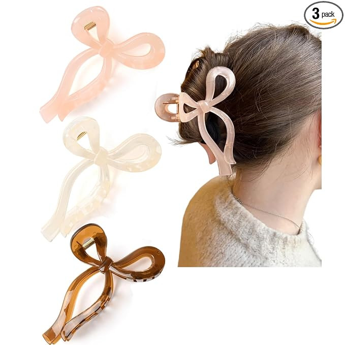 Ayesha Bows Claw Clips 3 Colors Hair Clips for Women Girls Bow Trend Claw Clips for All Hair Type... | Amazon (US)