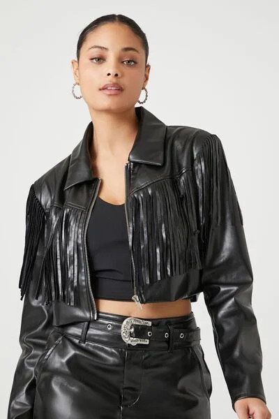 Cropped Fringe Trucker Jacket | Forever 21