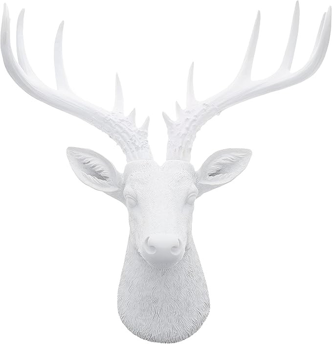 Top Brass 12 1/2" Faux White Deer Head/White Antlers Wall Decor - Modern Minimalism Taxidermy Art... | Amazon (US)