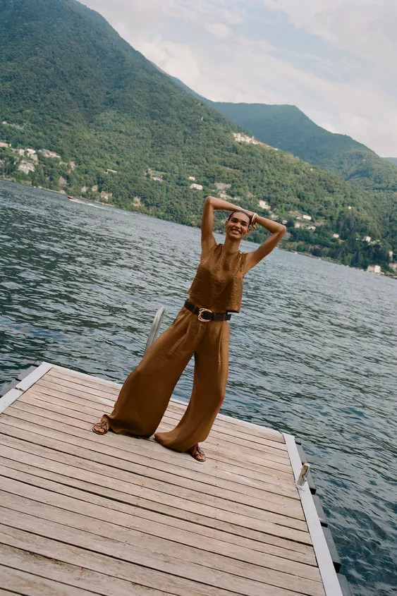 WIDE SATIN TROUSERS WITH BELT | Zara UK