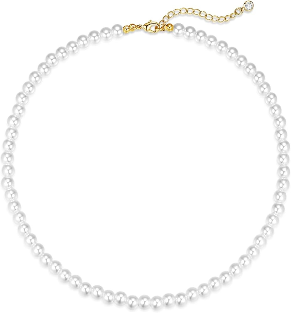 Zeffy Pearl Necklace 4MM/6MM/8MM Dainty Round Imitation Pearl Choker Necklace Wedding Pearl Neckl... | Amazon (US)