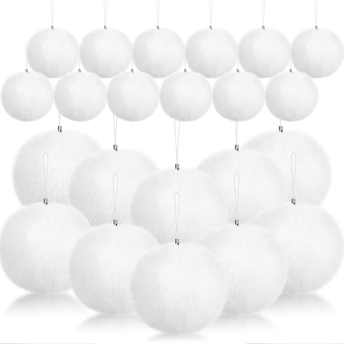 Jexine 24 Pcs Snowball Ornaments for Christmas Tree Fluffy Pom Pom Faux Bunny Fur Ball Christmas ... | Amazon (US)
