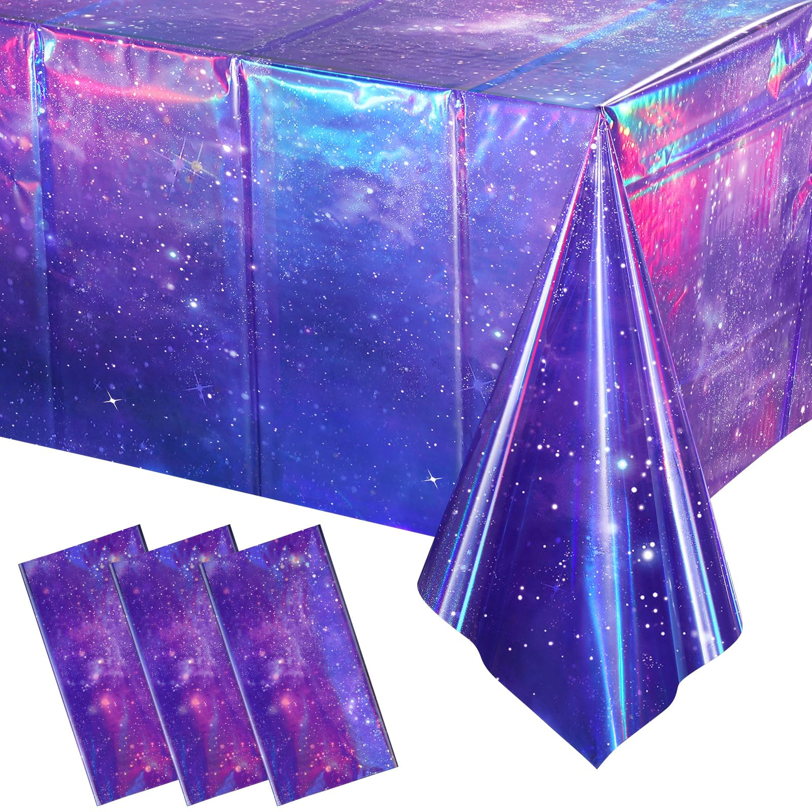 3Pcs Iridescent Space Tablecloths, Disposable Plastic Purple Galaxy Table Cloth Rectangle Table C... | Amazon (US)