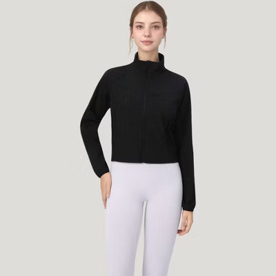 Anna-Kaci Active Women's Lightweight Zip Up Active Jacket with Stand Collar Design and Slim Fit - Large, Black | Target