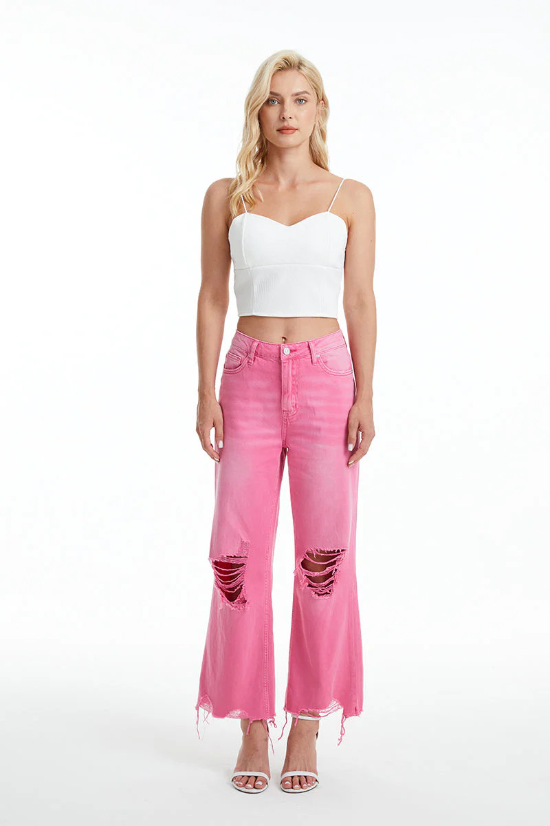 HIGH RISE VINTAGE CROP FLARE JEANS | Bayeas