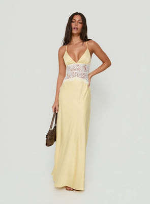Klairee Halter Lace Maxi Dress Butter | Princess Polly US