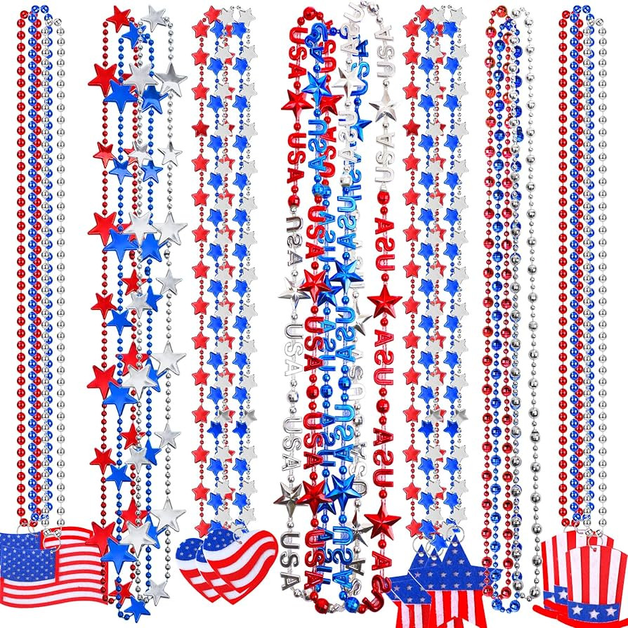 NOVWANG 21Pcs 4th of July Beaded Necklaces Set 7 Styles Patriotic Bead Pendant Necklace with USA ... | Amazon (US)