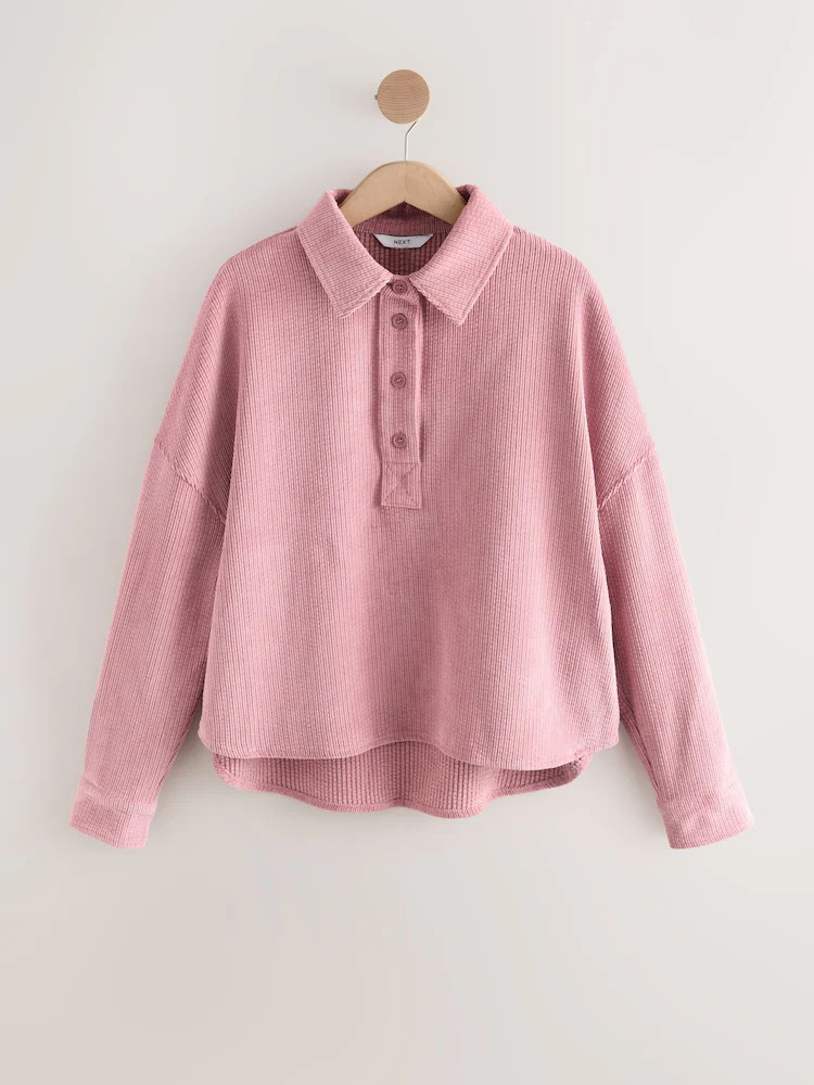 Pink Overhead Corduroy Popper Long Sleeve Sweatshirt | Next EU